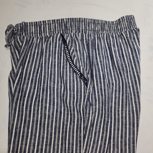 Briggs Womens Striped Pants Linen Blend Elastic Waist‎ Baggy Pull On Wide Leg  M - Picture 4 of 13